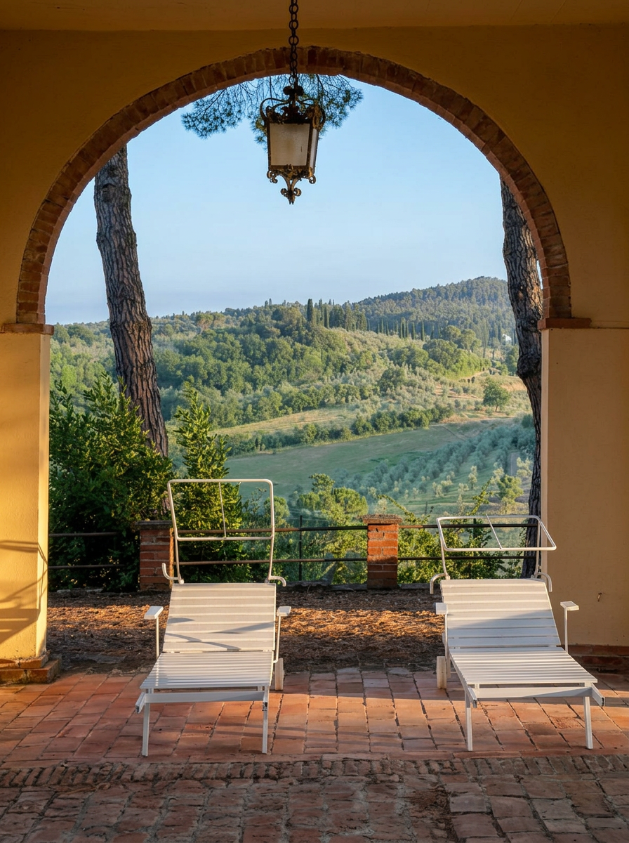 Vista dall'arco della villa sulle colline toscane